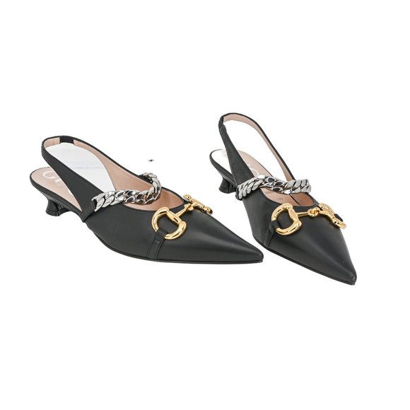 Gucci Horsebit & Chain Leather Slingback - Picture 1 of 8
